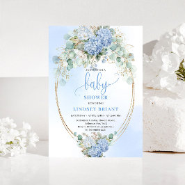 Botanisk Blå Hortensia Eukalyptus Baby Shower Inbjudningar