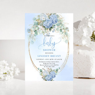 Botanisk Blå Hortensia Eukalyptus Baby Shower Inbjudningar