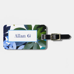Botanisk, blad bagageetikett med läder bagagebricka