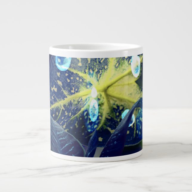Botanisk blad med vattendroppar Jätte Mugg Jumbo Mugg (Framsidan)