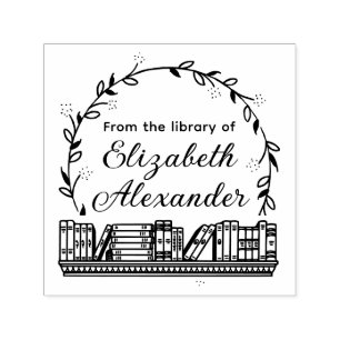 Botanisk bladkrans #14 Bokhylla Biblioteksnamn Självfärgande Stämpel