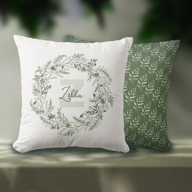  Botanisk Bladrik Monogram Z Kudde (Skapare uppladdad)