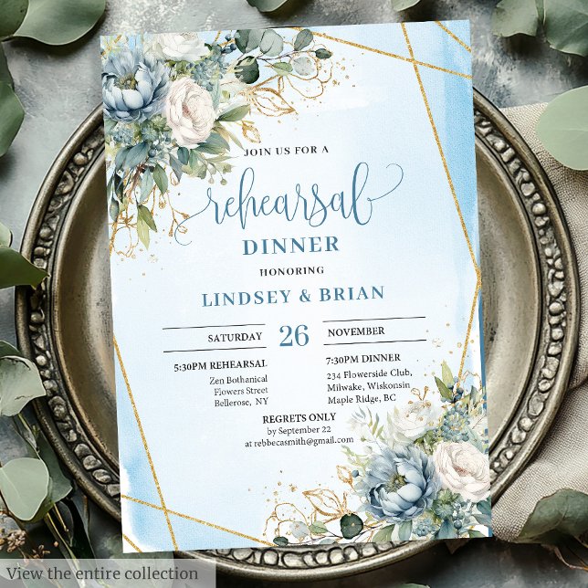 Botanisk blåögd eukalyptus Rehearsal-middag Inbjudningar (Botanical Dusty Blue Eucalyptus Rehearsal Dinner Card)