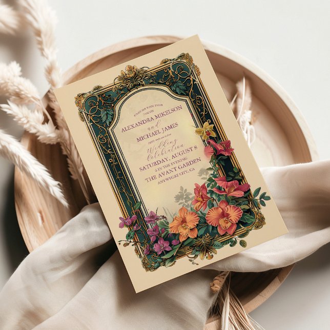 Botanisk Bliss Vildblommor Art Nouveau Bröllop Inbjudningar (Skapare uppladdad)