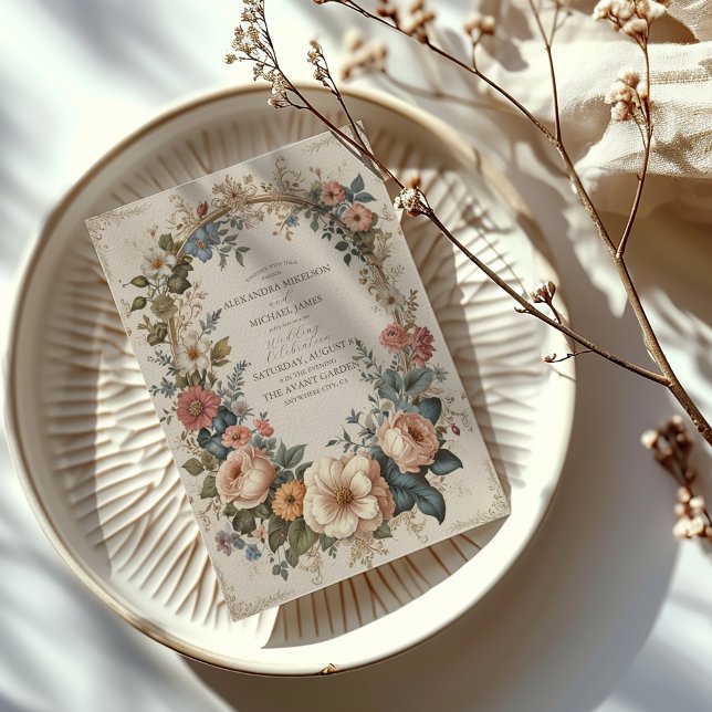 Botanisk Bliss Vildblommor Art Nouveau Bröllop Inbjudningar (Skapare uppladdad)