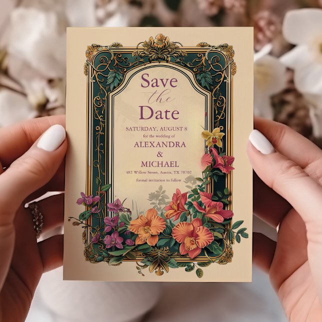 Botanisk Bliss Vildblommor Art Nouveau Bröllop Spara Datumet (Skapare uppladdad)