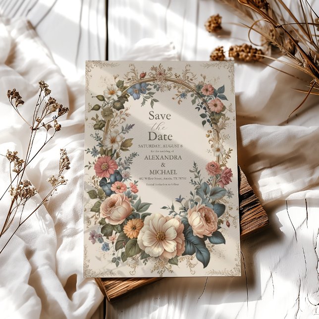 Botanisk Bliss Vildblommor Art Nouveau Bröllop Spara Datumet (Skapare uppladdad)