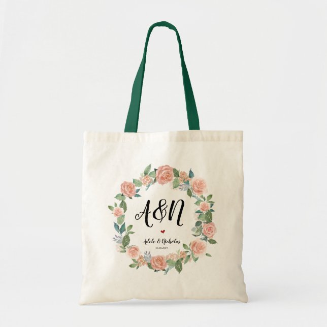 Botanisk blom- bröllopMonogramtote bags Tygkasse (Framsidan)