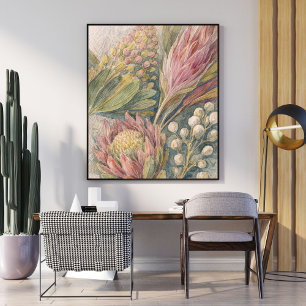 botanisk blomkonst protea blommillustration poster