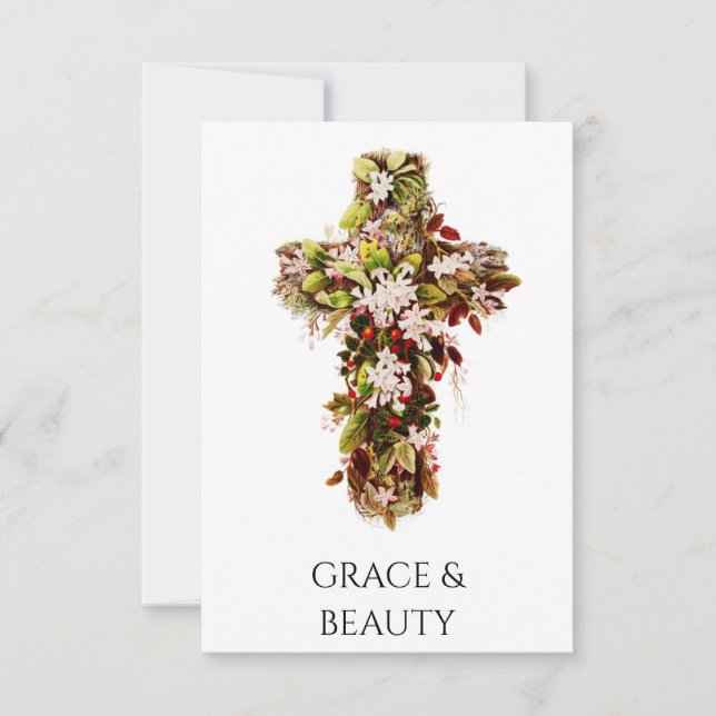 Botanisk blomkors devotionell helig kort (Framsida)