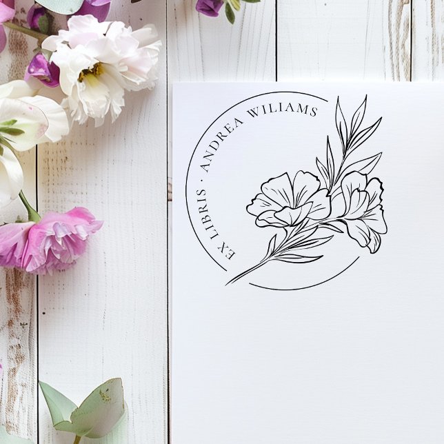 Botanisk Blomma Från Biblioteket Ex Libris Stämpel (Skapare uppladdad)