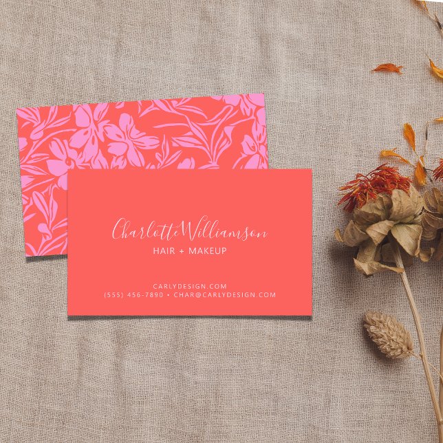 Botanisk Blommigt Boho Art i Rosa Red Personlig Visitkort (Skapare uppladdad)