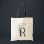 Botanisk blommigt brev R Rustic monogrammad Tygkasse<br><div class="desc">Trendig Farmhouse rustic Brev R monogrammad Tote Bag</div>