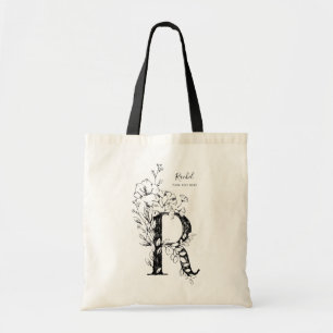 Botanisk blommigt brev R Rustic monogrammad Tygkasse