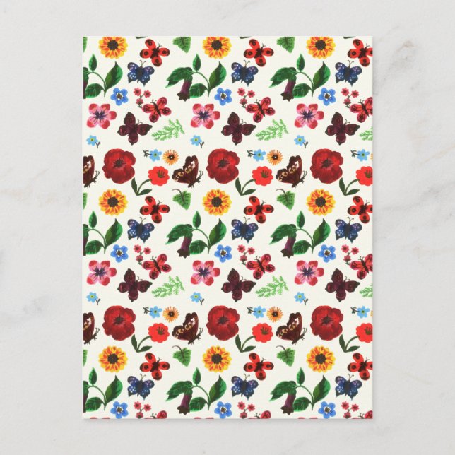Botanisk Blommigt Butterfly Vykort (Framsida)