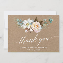 Botanisk Blommigt Calligraphy Kraft Bröllop Tack Kort