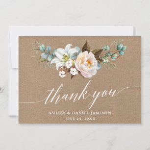 Botanisk Blommigt Calligraphy Kraft Bröllop Tack Kort