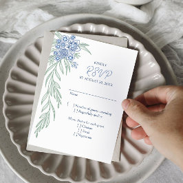 Botanisk Blommigt Dusty Blue Navy Bröllop OSA Kort