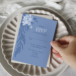 Botanisk Blommigt Dusty Blue Navy Bröllop OSA Kort