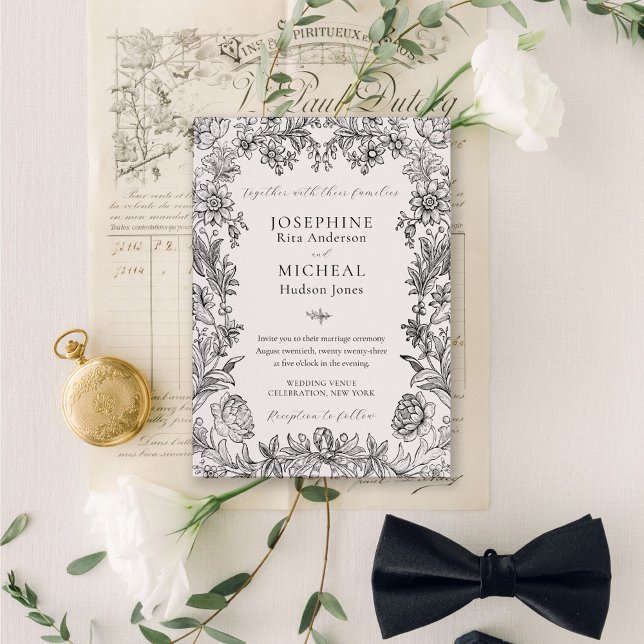 Botanisk Blommigt Elegant Formal Bröllop Inbjudningar (Skapare uppladdad)