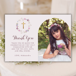 Botanisk Blommigt First Holly Communion Arch Photo Tack Kort