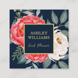 Botanisk blommigt för vintage/rött guld för mar fyrkantigt visitkort