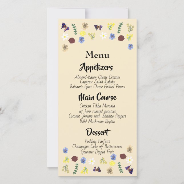 Botanisk Blommigt Garden Eggshell Bröllop Menu (Framsida)