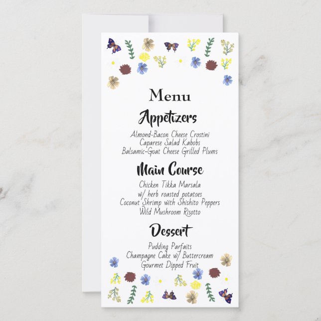 Botanisk Blommigt Garden White Bröllop Menu (Framsida)