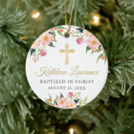 Botanisk Blommigt Girl Photo Baptism Christening Julgransprydnad Keramik