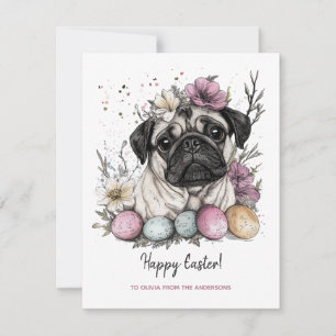 botanisk blommigt i påsk pug julkort