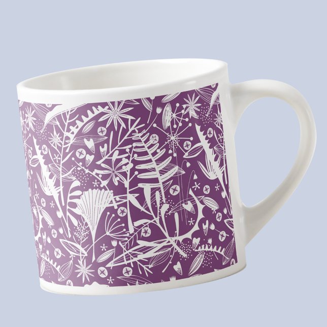Botanisk Blommigt Lila White Espressomugg (Purple and white floral botanical pattern espresso coffee cup)