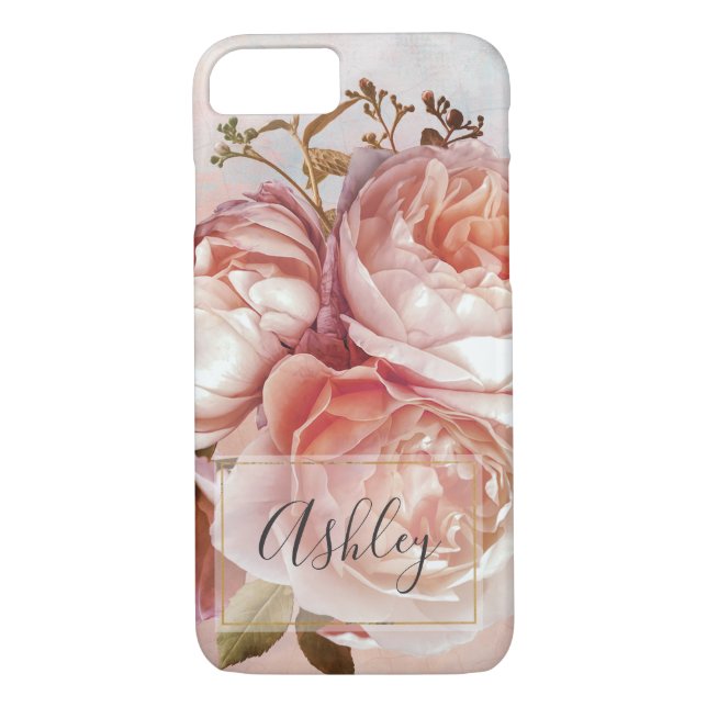 BOTANISK BLOMMIGT PEONY Namn Monogram Case-Mate iPhone Skal (Baksida)