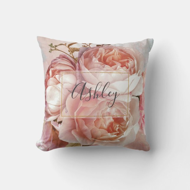 BOTANISK BLOMMIGT PEONY Namn Monogram Kudde (Framsida)