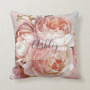 BOTANISK BLOMMIGT PEONY Namn Monogram Kudde