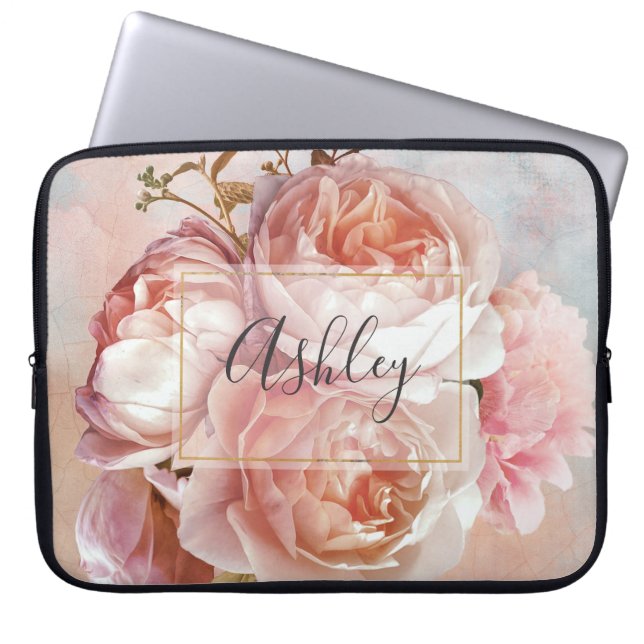 BOTANISK BLOMMIGT PEONY Namn Monogram Laptop Fodral (Framsidan)