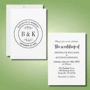 Botanisk Blommigt Roligt Monogram Bröllop par Namn Inbjudningar