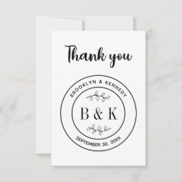 Botanisk Blommigt Roligt Monogram Bröllop par Namn Tack Kort