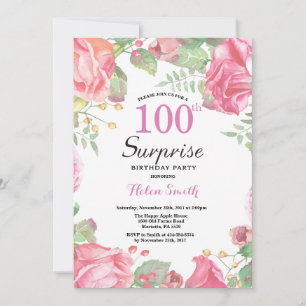 Botanisk Blommigt Surprise 100:e födelsedag Inbjudningar