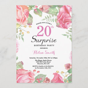 Botanisk Blommigt Surprise 20:e födelsedagsinbjuda Inbjudningar