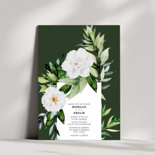 Botanisk Blommigt Swirl Mörk grönt Bröllop Inbjudningar