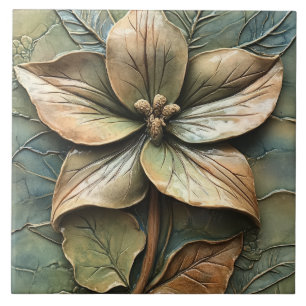 Botanisk Blommigt Trillium Faux Relief Kakelplatta