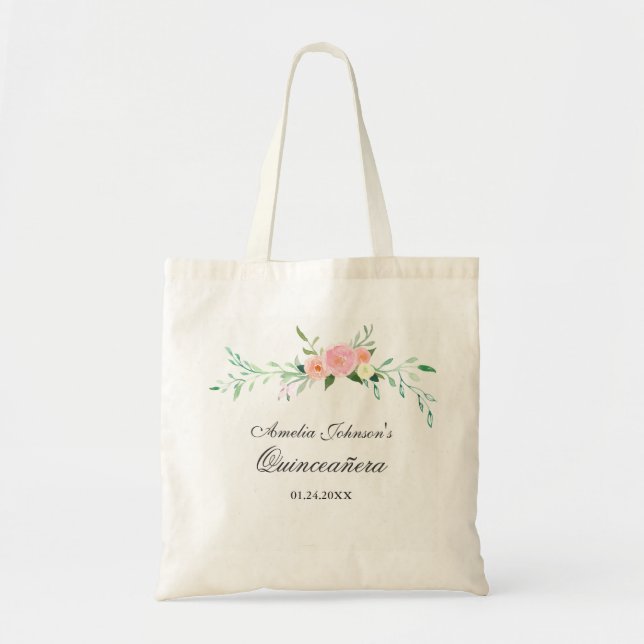 Botanisk Blommigt Vattenfärg Quinceanera Tote Bag Tygkasse (Framsidan)