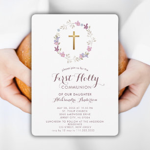 Botanisk Blommigt Wandemin First Holly Communion Inbjudningar