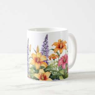 Botanisk blomsterträdgård vacker färgrik elegant kaffemugg