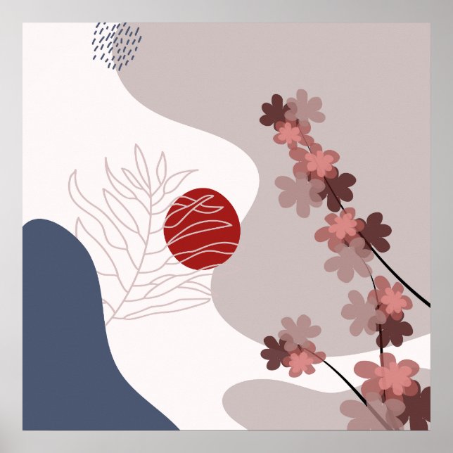Botanisk Boho Blå Magenta Poster (Framsidan)