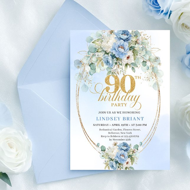 Botanisk Boho Blå Peonies Eukalyptus Inbjudan (Botanical Boho Blue Peonies Eucalyptus Invitation)