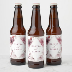 Botanisk Boho Blommig Mauve Bröllop Ölflaska Etikett