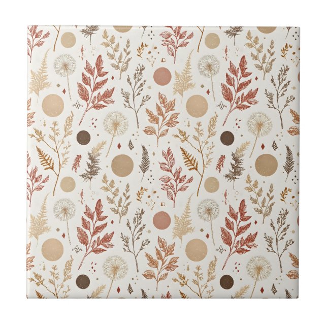 Botanisk Boho Blommig Mönsterdesign 396 Kakelplatta (Framsidan)