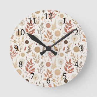 Botanisk Boho Blommig Mönsterdesign 396 Rund Klocka
