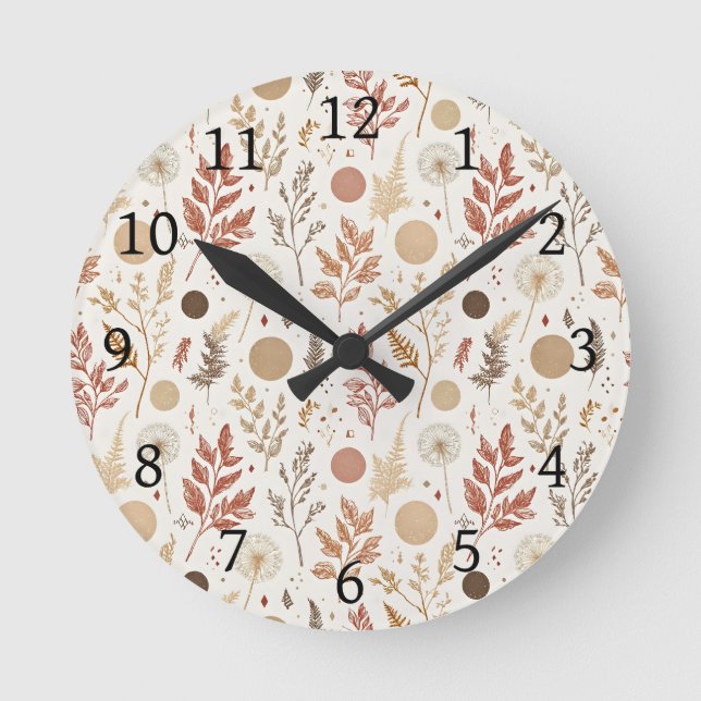 Botanisk Boho Blommig Mönsterdesign 396 Rund Klocka (Framsida)